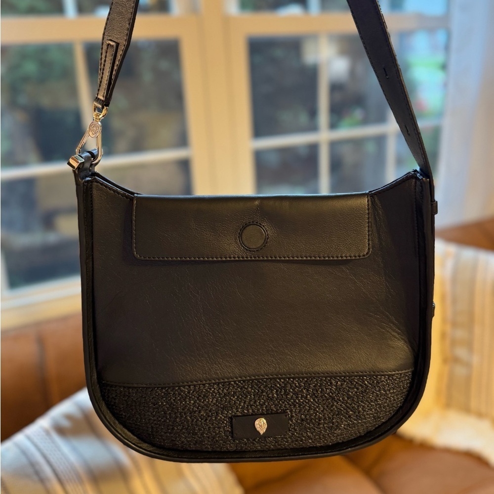 Helen Kaminski Victoria Handbag Satchel Purse Black Raffia Leather Shoulder NEW